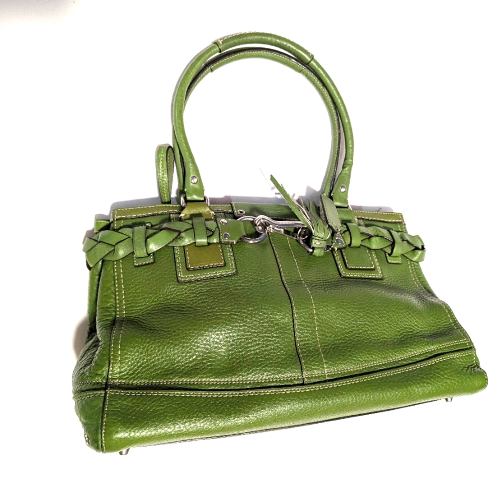 Coach Hampton pebble green leather handbag